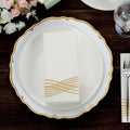 25 Pack Linen-Like Paper 8"x4" Napkins White with Metallic Gold Foil Wave Design - Soft & Absorbent Airlaid Hand Towels for Exquisite Weddings & Events