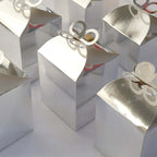 25 Pack Metallic Silver Butterfly Top Premium Party Favor Boxes, Cardstock Candy Gift Boxes - 250 GSM