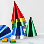25 Pack Mixed Metallic Foil Cone Party Hats, Pre - Strung Paper Birthday Hats - 5"x7" - Bell Racket Store