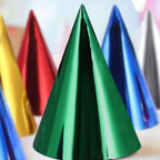 25 Pack Mixed Metallic Foil Cone Party Hats, Pre - Strung Paper Birthday Hats - 5"x7" - Bell Racket Store
