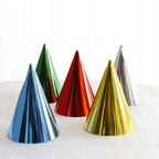 25 Pack Mixed Metallic Foil Cone Party Hats, Pre - Strung Paper Birthday Hats - 5"x7" - Bell Racket Store