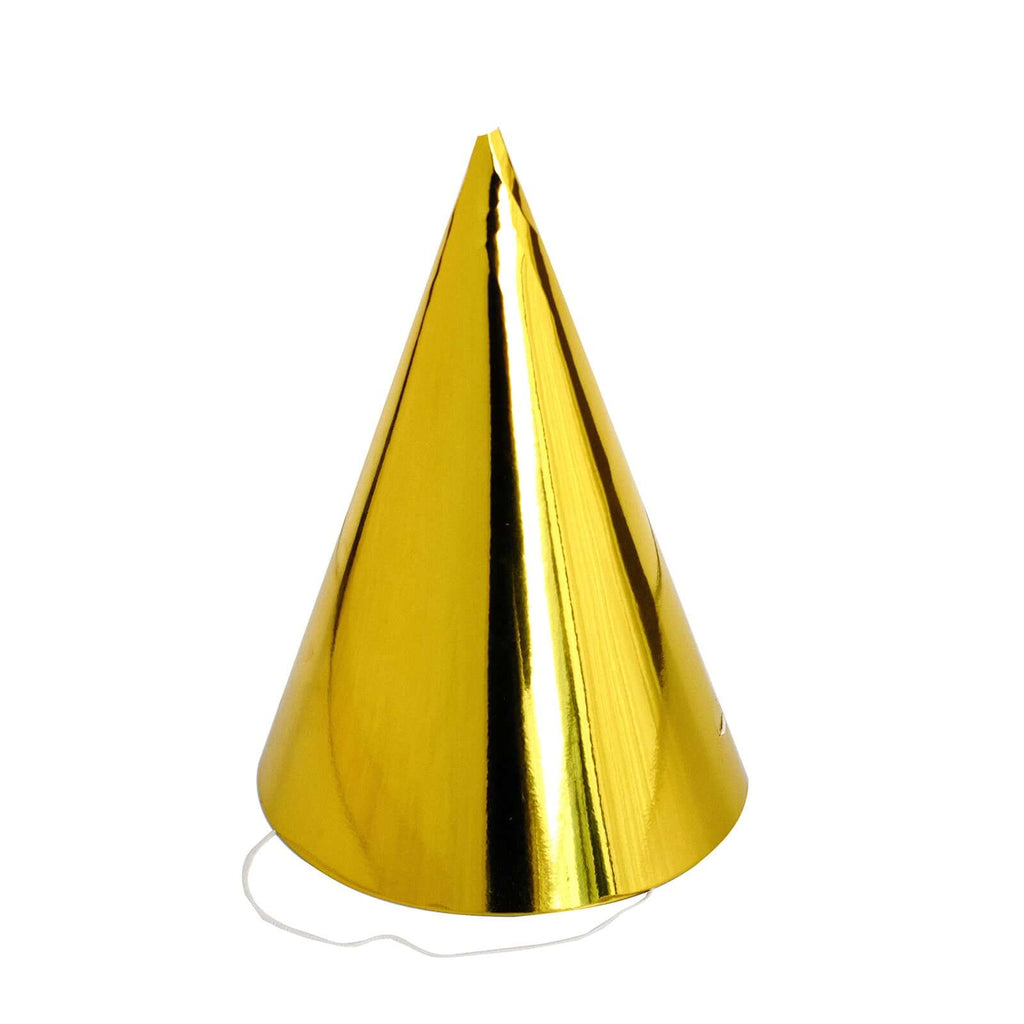 25 Pack Mixed Metallic Foil Cone Party Hats, Pre - Strung Paper Birthday Hats - 5"x7" - Bell Racket Store