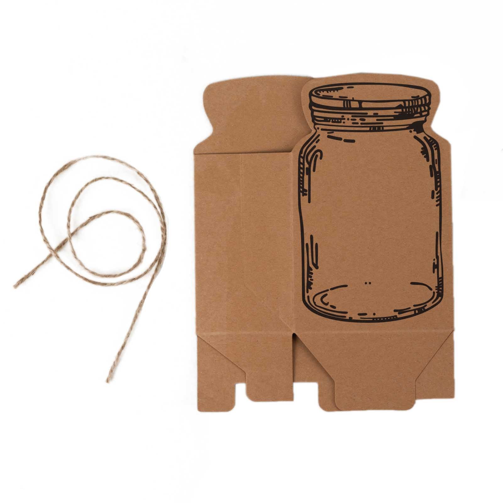 25 Pack Natural Mini Mason Jar Shaped Paper Party Favor Boxes With Jute Rope Ties, Candy Gift Boxes - 5"x3" - Bell Racket Store