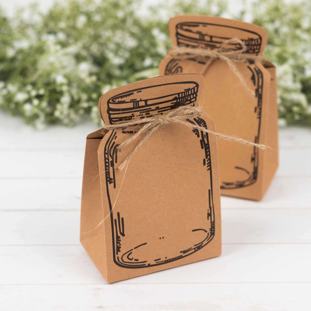 25 Pack Natural Mini Mason Jar Shaped Paper Party Favor Boxes With Jute Rope Ties, Candy Gift Boxes - 5"x3" - Bell Racket Store