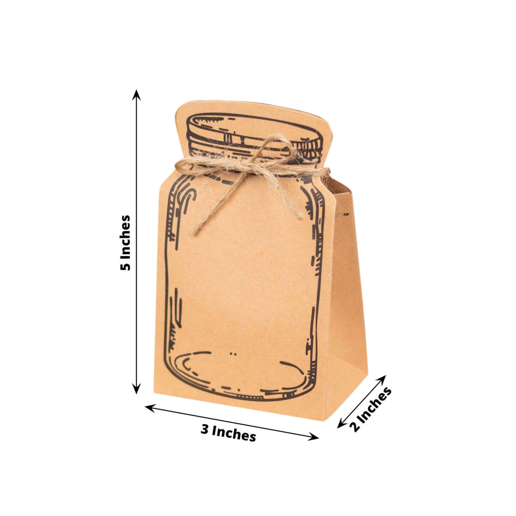 25 Pack Natural Mini Mason Jar Shaped Paper Party Favor Boxes With Jute Rope Ties, Candy Gift Boxes - 5"x3" - Bell Racket Store