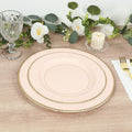 25 - Pack Paper 10" Round Dinner Plates in Blush Sunray Design with Gold Rim - Disposable Heavy Duty 350GSM Party Plates - Bell Racket Store