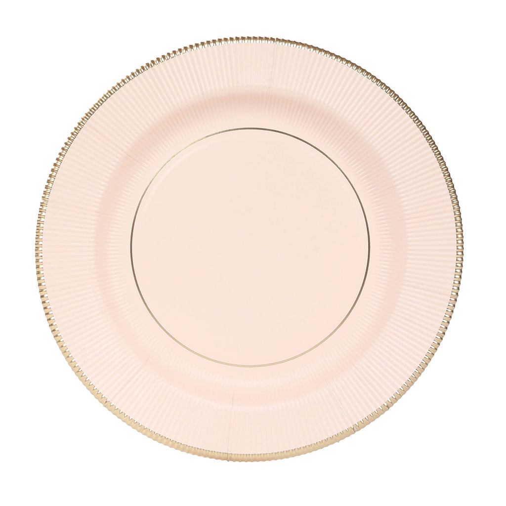 25 - Pack Paper 10" Round Dinner Plates in Blush Sunray Design with Gold Rim - Disposable Heavy Duty 350GSM Party Plates - Bell Racket Store