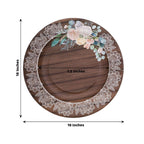 25 - Pack Paper 10" Round Dinner Plates in Brown Wood Print with Floral Lace Rim - Disposable Party Plates for Farmhouse Weddings & Rustic Themes - Bell Racket Store