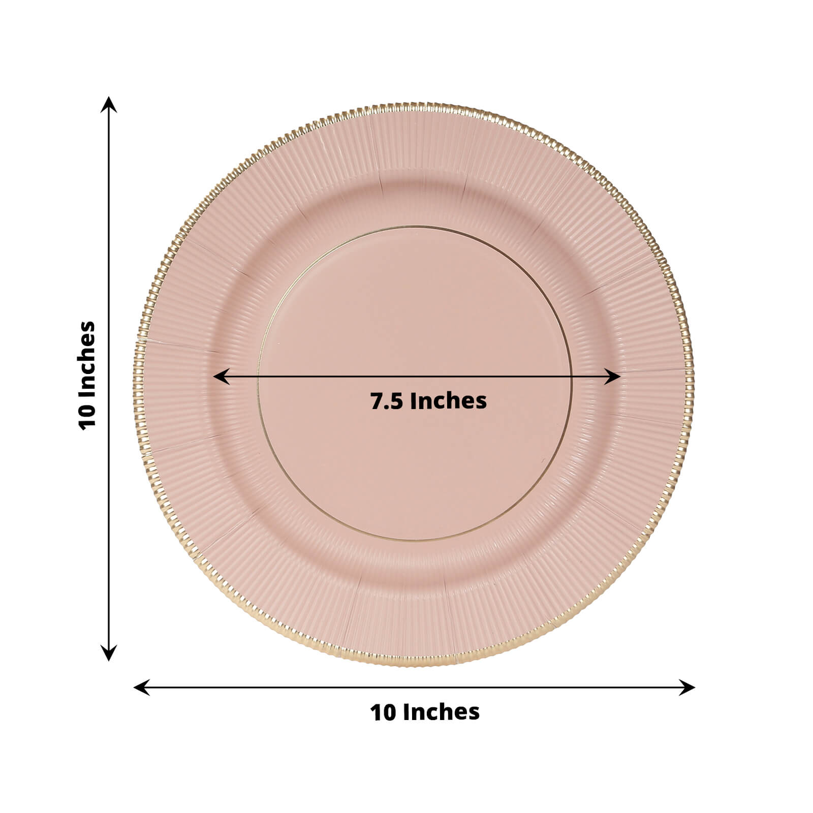 25 - Pack Paper 10" Round Dinner Plates in Dusty Rose Sunray Design with Gold Rim - Disposable Heavy Duty 350GSM Party Plates - Bell Racket Store