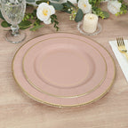 25 - Pack Paper 10" Round Dinner Plates in Dusty Rose Sunray Design with Gold Rim - Disposable Heavy Duty 350GSM Party Plates - Bell Racket Store