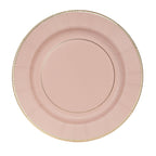 25 - Pack Paper 10" Round Dinner Plates in Dusty Rose Sunray Design with Gold Rim - Disposable Heavy Duty 350GSM Party Plates - Bell Racket Store