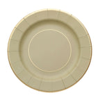 25 - Pack Paper 10" Round Dinner Plates in Khaki Sunray Design with Gold Rim - Disposable Heavy Duty 350GSM Party Plates - Bell Racket Store