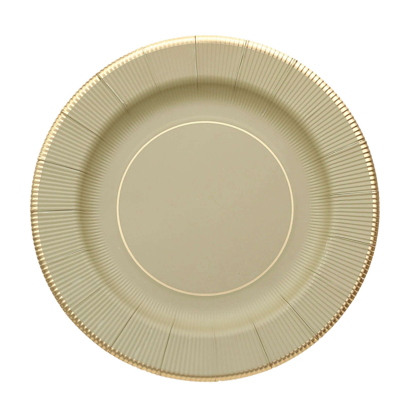 25 - Pack Paper 10" Round Dinner Plates in Khaki Sunray Design with Gold Rim - Disposable Heavy Duty 350GSM Party Plates - Bell Racket Store