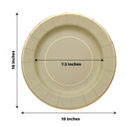 25 - Pack Paper 10" Round Dinner Plates in Khaki Sunray Design with Gold Rim - Disposable Heavy Duty 350GSM Party Plates - Bell Racket Store