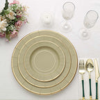 25 - Pack Paper 10" Round Dinner Plates in Khaki Sunray Design with Gold Rim - Disposable Heavy Duty 350GSM Party Plates - Bell Racket Store