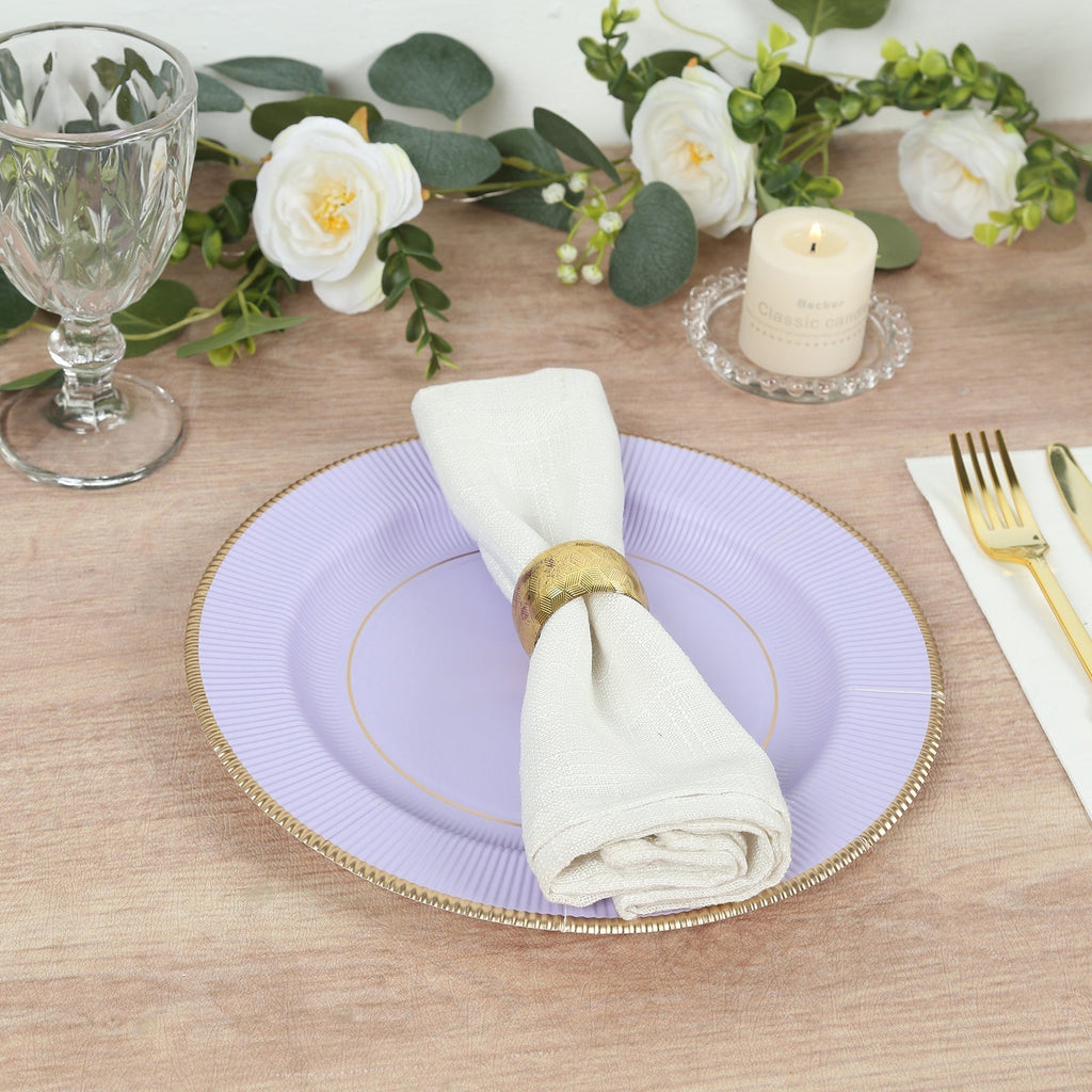25 - Pack Paper 10" Round Dinner Plates in Lavender Lilac Sunray Design with Gold Rim - Disposable Heavy Duty 350GSM Party Plates - Bell Racket Store