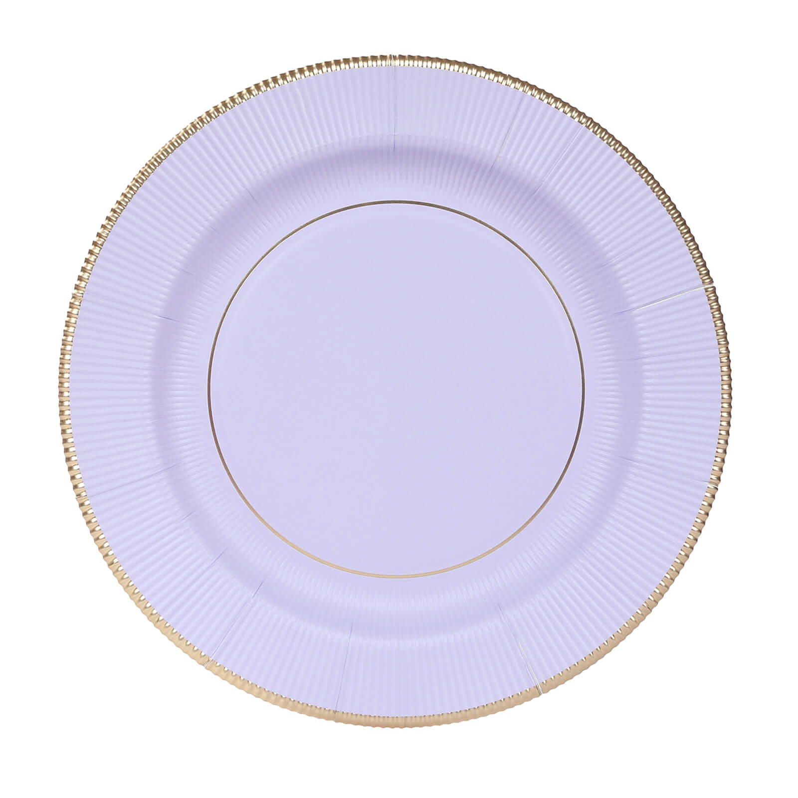 25 - Pack Paper 10" Round Dinner Plates in Lavender Lilac Sunray Design with Gold Rim - Disposable Heavy Duty 350GSM Party Plates - Bell Racket Store