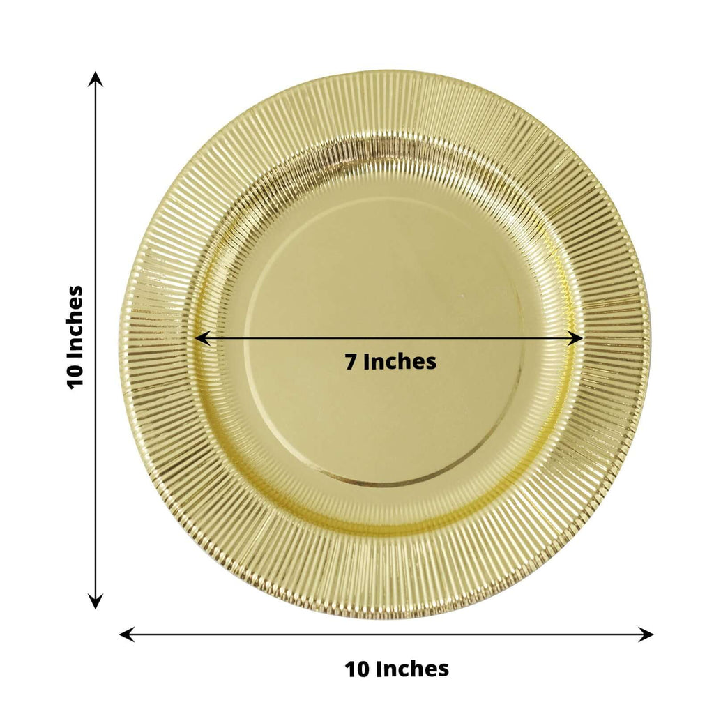 25 - Pack Paper 10" Round Dinner Plates in Metallic Gold Sunray Design - Disposable Heavy Duty 350GSM Party Plates - Bell Racket Store