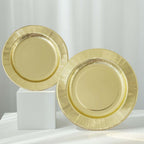 25 - Pack Paper 10" Round Dinner Plates in Metallic Gold Sunray Design - Disposable Heavy Duty 350GSM Party Plates - Bell Racket Store