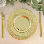 25 - Pack Paper 10" Round Dinner Plates in Metallic Gold Sunray Design - Disposable Heavy Duty 350GSM Party Plates - Bell Racket Store