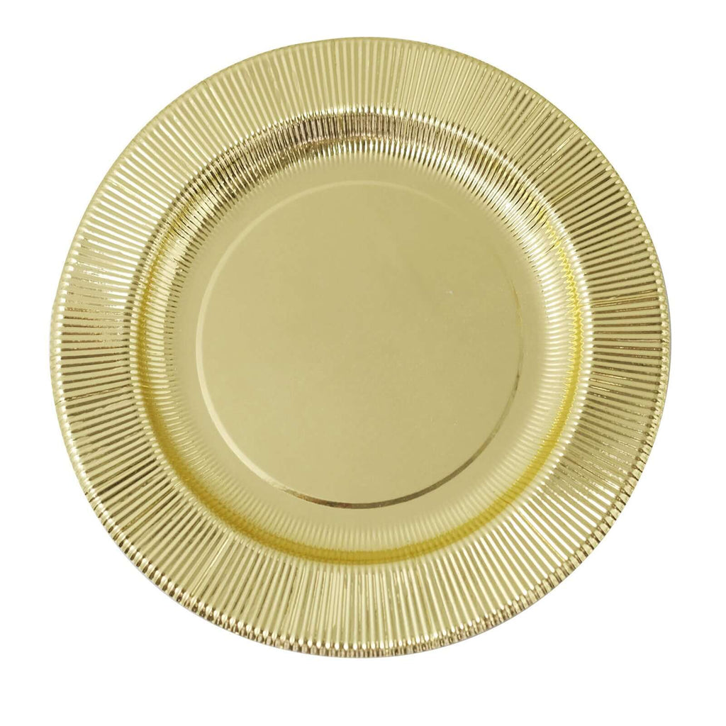 25 - Pack Paper 10" Round Dinner Plates in Metallic Gold Sunray Design - Disposable Heavy Duty 350GSM Party Plates - Bell Racket Store