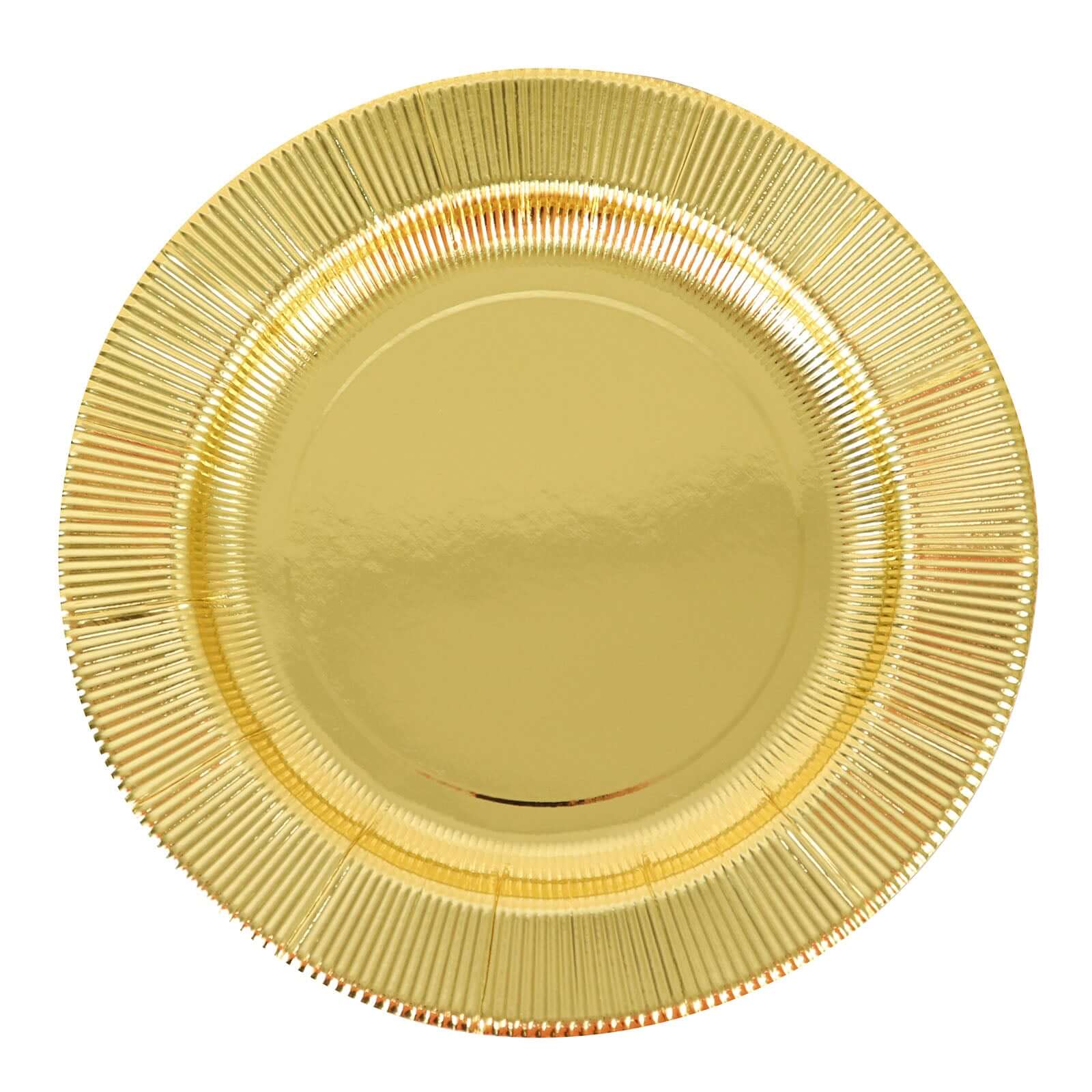 25 - Pack Paper 10" Round Dinner Plates in Metallic Gold Sunray Design - Disposable Heavy Duty 350GSM Party Plates - Bell Racket Store