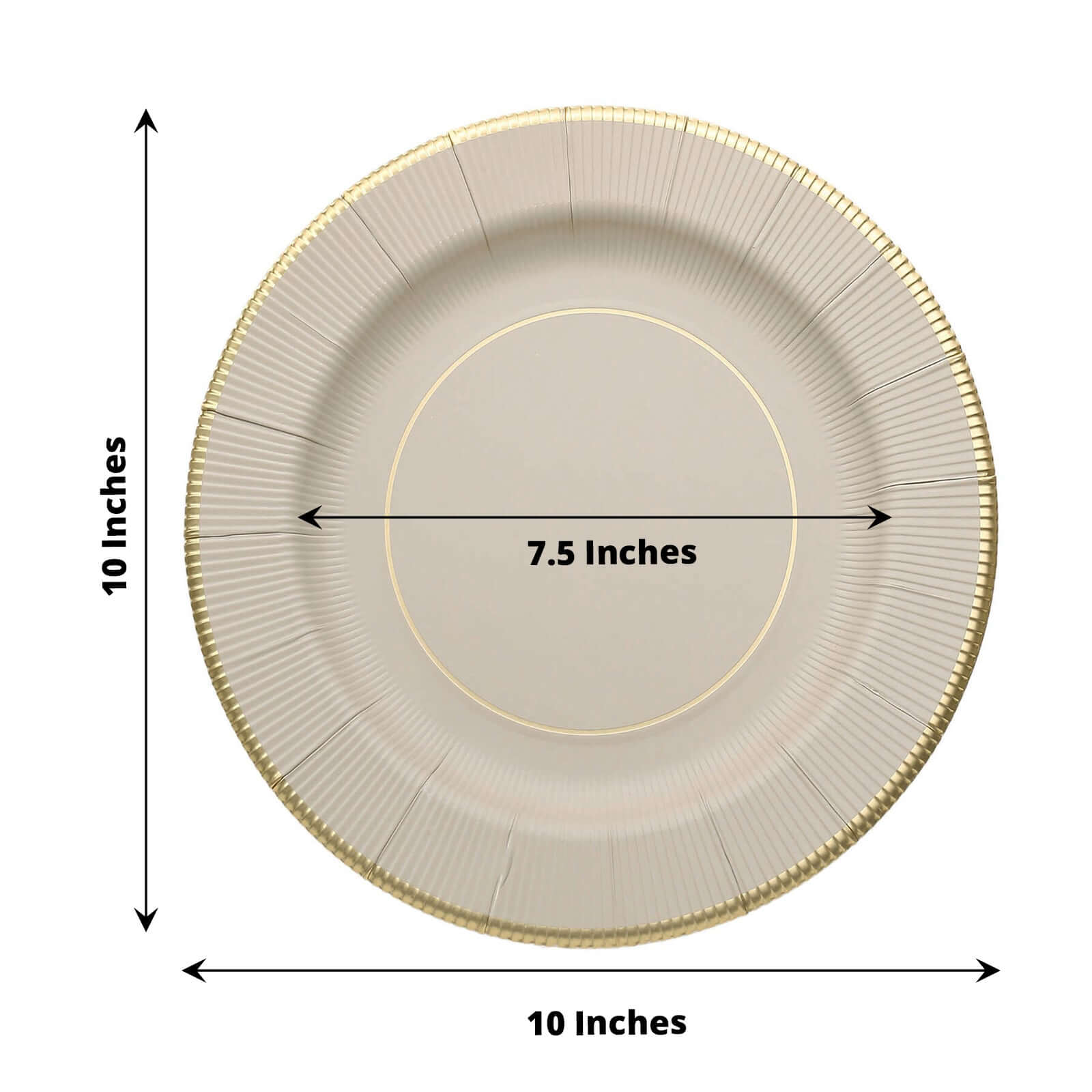 25 - Pack Paper 10" Round Dinner Plates in Taupe Sunray Design with Gold Rim - Disposable Heavy Duty 350GSM Party Plates - Bell Racket Store