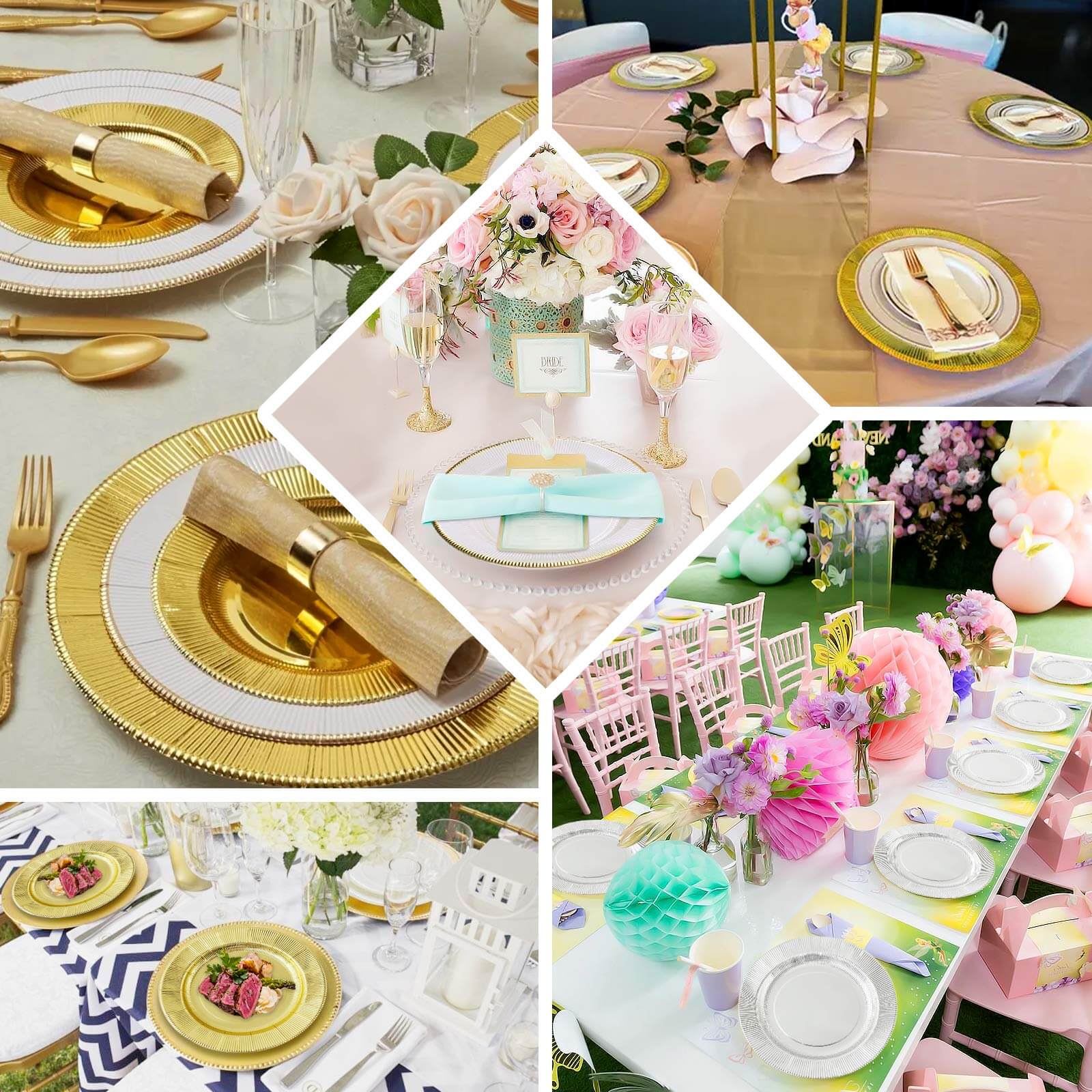 25 - Pack Paper 10" Round Dinner Plates in Taupe Sunray Design with Gold Rim - Disposable Heavy Duty 350GSM Party Plates - Bell Racket Store