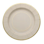 25 - Pack Paper 10" Round Dinner Plates in Taupe Sunray Design with Gold Rim - Disposable Heavy Duty 350GSM Party Plates - Bell Racket Store