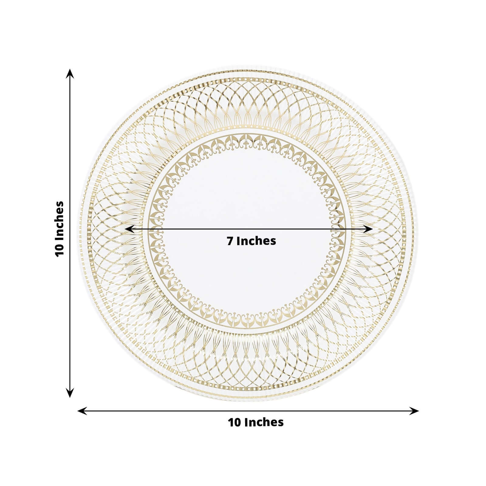 25 - Pack Paper 10" Round Dinner Plates in White with Gold Vintage Porcelain Style Rim - Disposable 300GSM Party Plates - Bell Racket Store