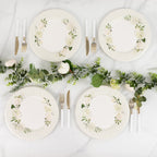 25 - Pack Paper 10" Round Dinner Plates in White with Sage Green Floral Print & Lined Rim - Disposable Party Plates for Bridal Showers & Luncheons - Bell Racket Store