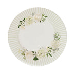 25 - Pack Paper 10" Round Dinner Plates in White with Sage Green Floral Print & Lined Rim - Disposable Party Plates for Bridal Showers & Luncheons - Bell Racket Store