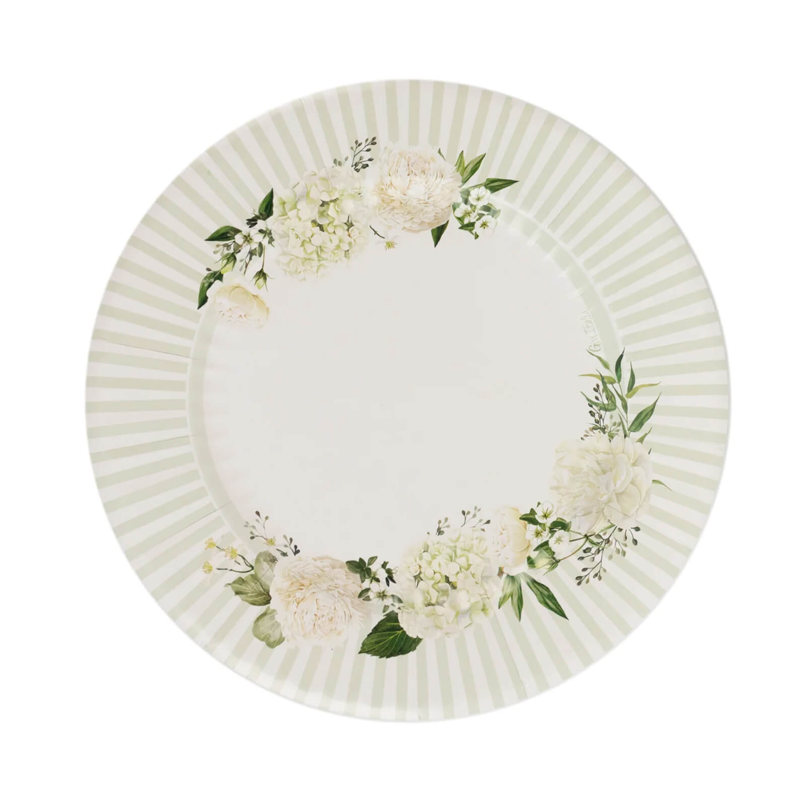 25 - Pack Paper 10" Round Dinner Plates in White with Sage Green Floral Print & Lined Rim - Disposable Party Plates for Bridal Showers & Luncheons - Bell Racket Store