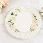 25 - Pack Paper 10" Round Dinner Plates in White with Sage Green Floral Print & Lined Rim - Disposable Party Plates for Bridal Showers & Luncheons - Bell Racket Store