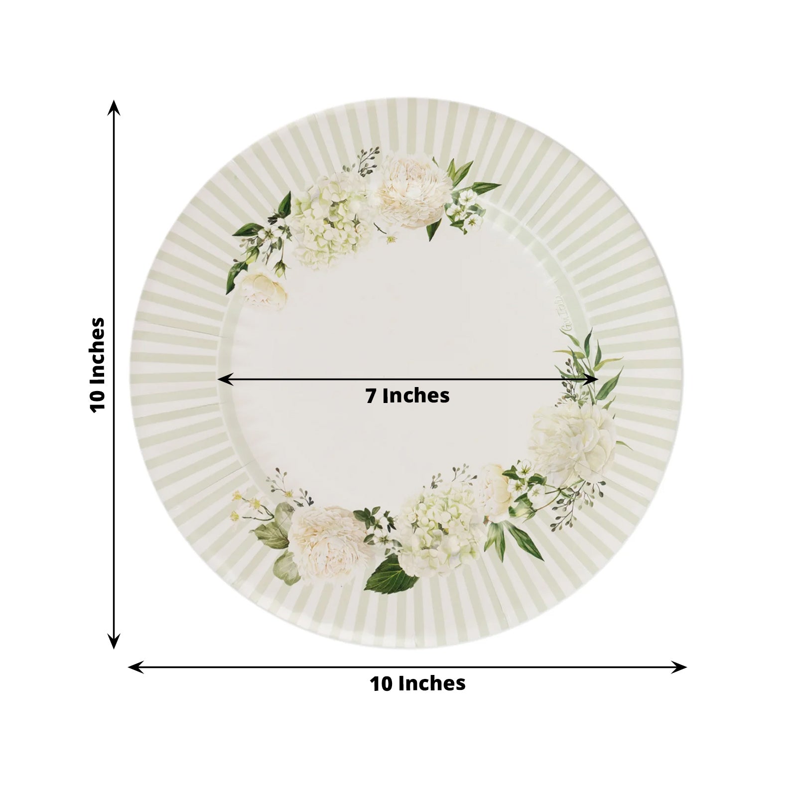 25 - Pack Paper 10" Round Dinner Plates in White with Sage Green Floral Print & Lined Rim - Disposable Party Plates for Bridal Showers & Luncheons - Bell Racket Store