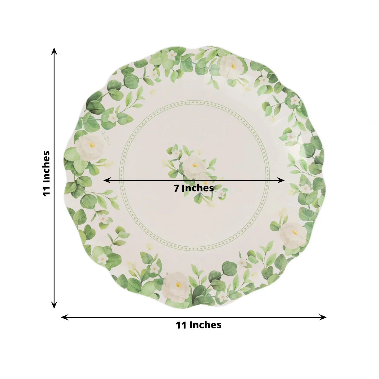 25 - Pack Paper 11" Round Dinner Plates in White with Floral Greenery & Scalloped Edges - Disposable Party Plates for Nature - Inspired Events & Chic Celebrations - Bell Racket Store