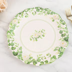 25 - Pack Paper 11" Round Dinner Plates in White with Floral Greenery & Scalloped Edges - Disposable Party Plates for Nature - Inspired Events & Chic Celebrations - Bell Racket Store