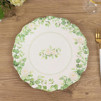 25 - Pack Paper 11" Round Dinner Plates in White with Floral Greenery & Scalloped Edges - Disposable Party Plates for Nature - Inspired Events & Chic Celebrations - Bell Racket Store
