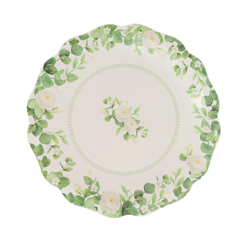 25 - Pack Paper 11" Round Dinner Plates in White with Floral Greenery & Scalloped Edges - Disposable Party Plates for Nature - Inspired Events & Chic Celebrations - Bell Racket Store