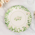 25 - Pack Paper 11" Round Dinner Plates in White with Floral Greenery & Scalloped Edges - Disposable Party Plates for Nature - Inspired Events & Chic Celebrations - Bell Racket Store