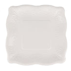 25 - Pack Paper 11" Square Dinner Plates in White with Vintage Pottery Embossed Design - Shiny Disposable Serving Plates - Bell Racket Store