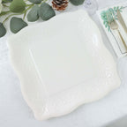 25 - Pack Paper 11" Square Dinner Plates in White with Vintage Pottery Embossed Design - Shiny Disposable Serving Plates - Bell Racket Store