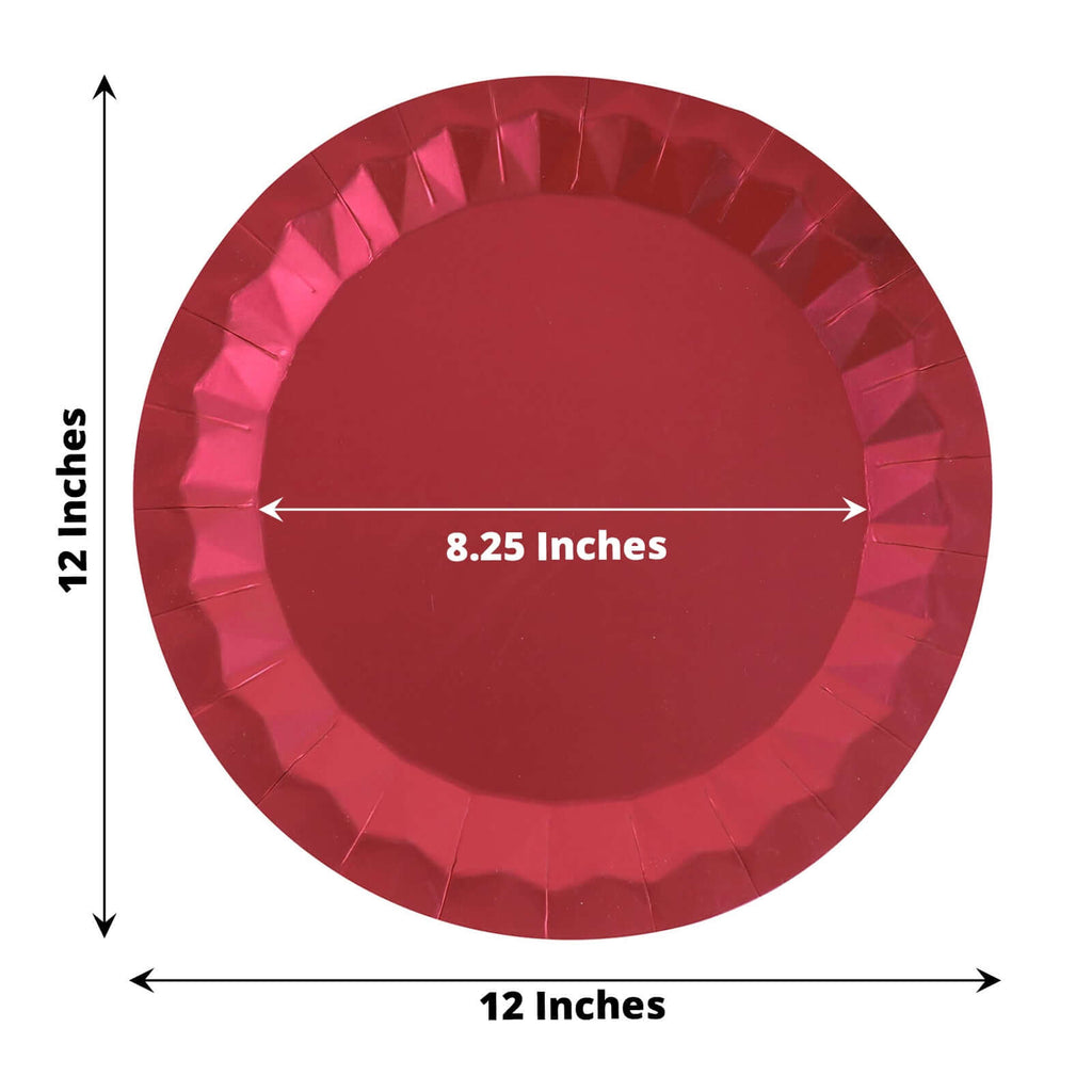 25 - Pack Paper 12" Round Charger Plates in Burgundy with Geometric Prism Design - Disposable 400GSM Serving Trays - Bell Racket Store