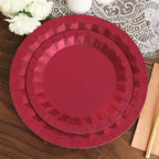 25 - Pack Paper 12" Round Charger Plates in Burgundy with Geometric Prism Design - Disposable 400GSM Serving Trays - Bell Racket Store