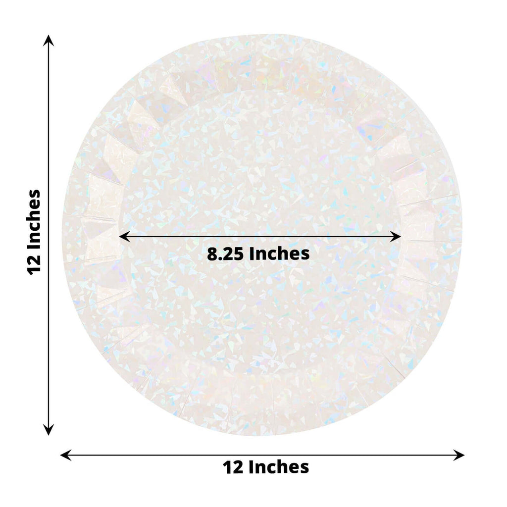 25 - Pack Paper 12" Round Charger Plates in Iridescent with Geometric Prism Design - Disposable 400GSM Serving Trays - Bell Racket Store