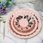 25 - Pack Paper 12" Round Charger Plates in Metallic Rose Gold with Geometric Prism Design - Disposable 400GSM Serving Trays - Bell Racket Store