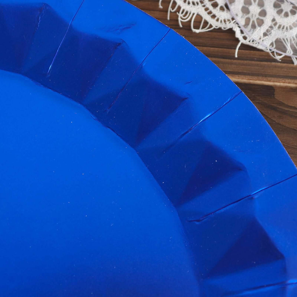 25 - Pack Paper 12" Round Charger Plates in Royal Blue with Geometric Prism Design - Disposable 400GSM Serving Trays - Bell Racket Store