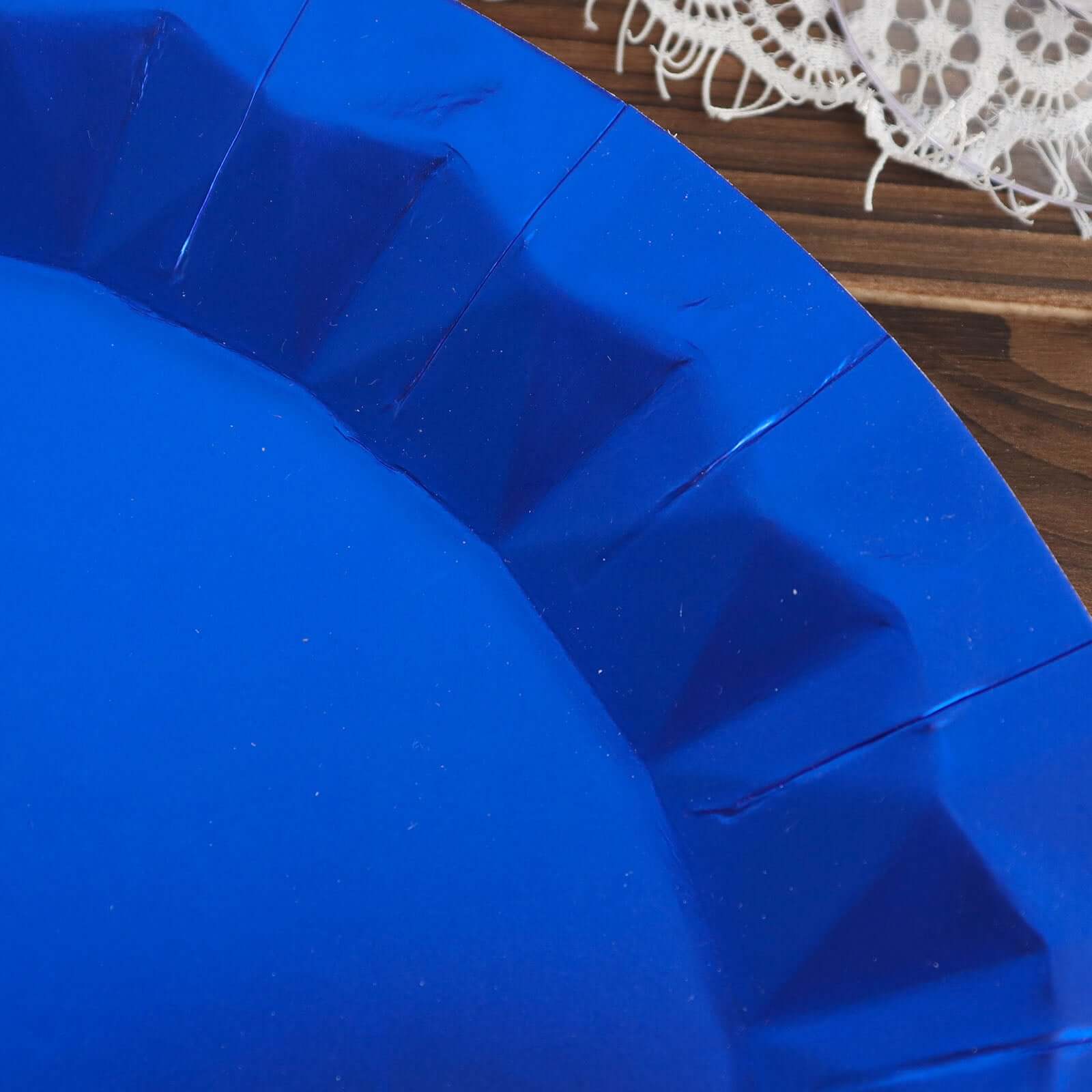 25 - Pack Paper 12" Round Charger Plates in Royal Blue with Geometric Prism Design - Disposable 400GSM Serving Trays - Bell Racket Store