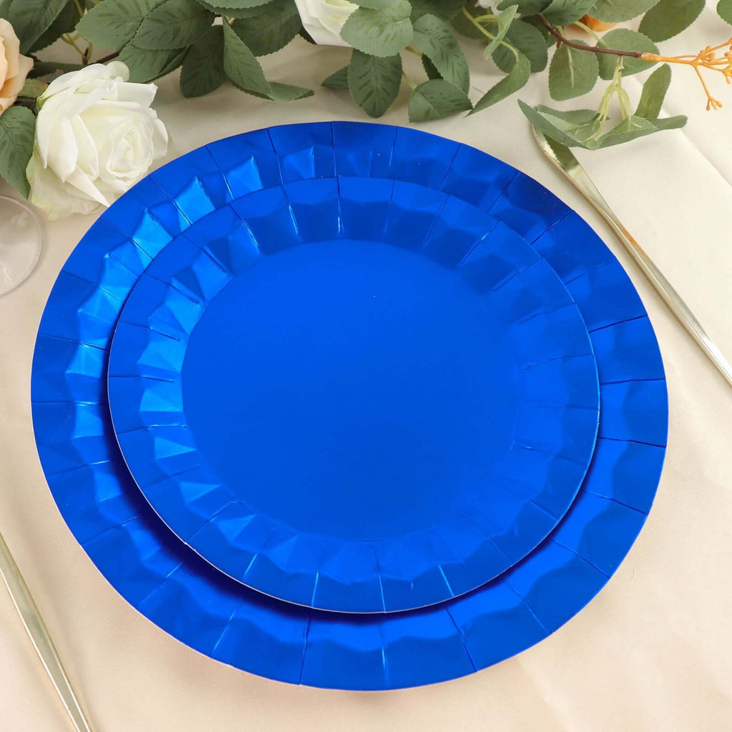 25 - Pack Paper 12" Round Charger Plates in Royal Blue with Geometric Prism Design - Disposable 400GSM Serving Trays - Bell Racket Store
