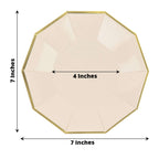 25 - Pack Paper 7" Decagon Appetizer Plates in Beige with Gold Foil Rim - Bell Racket Store
